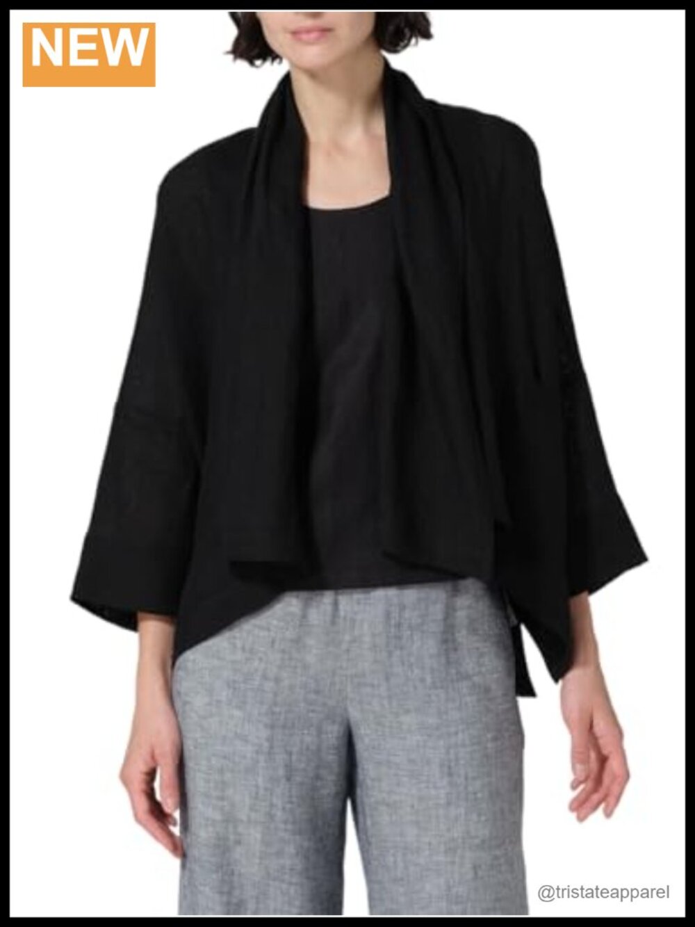Linen Blend Lightweight 3/4 Sleeve Open Front Cardigan Shrug Kimono Cover Up